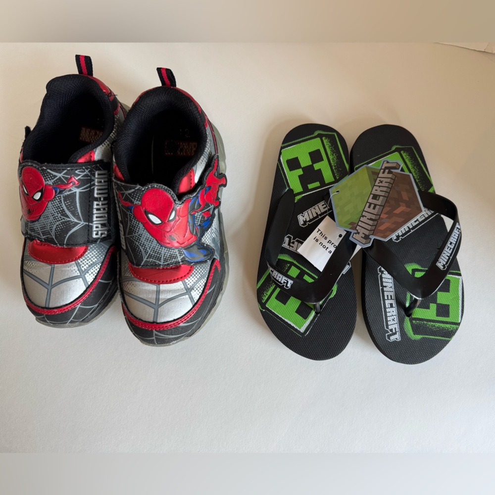 Spiderman Kids Tennis Shoes- Minecraft Flip Flops